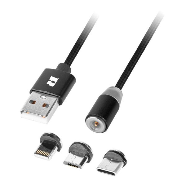 Cablu USB Magnetic 3 in 1 100cm Negru REBEL