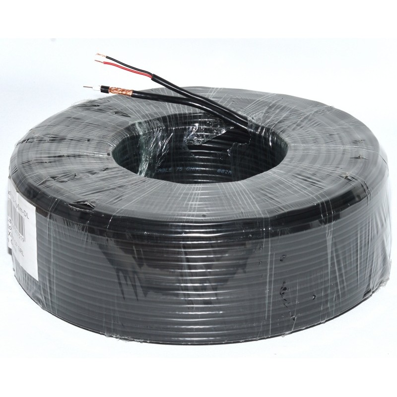 Cablu Coaxial RG6U CUPRU Negru cu Alimentare Rola 100M - imagine 2