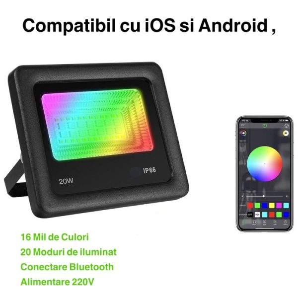 Proiector Smart Led RGB 20W cu Bluetooth