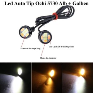 Led Auto 23mm 12V tip 5730 Alb cu Galben Fire