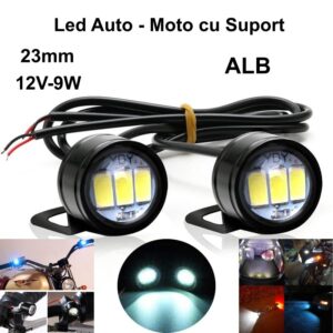 Led Auto cu Lupa si Suport 23mm 12V 9W Alb